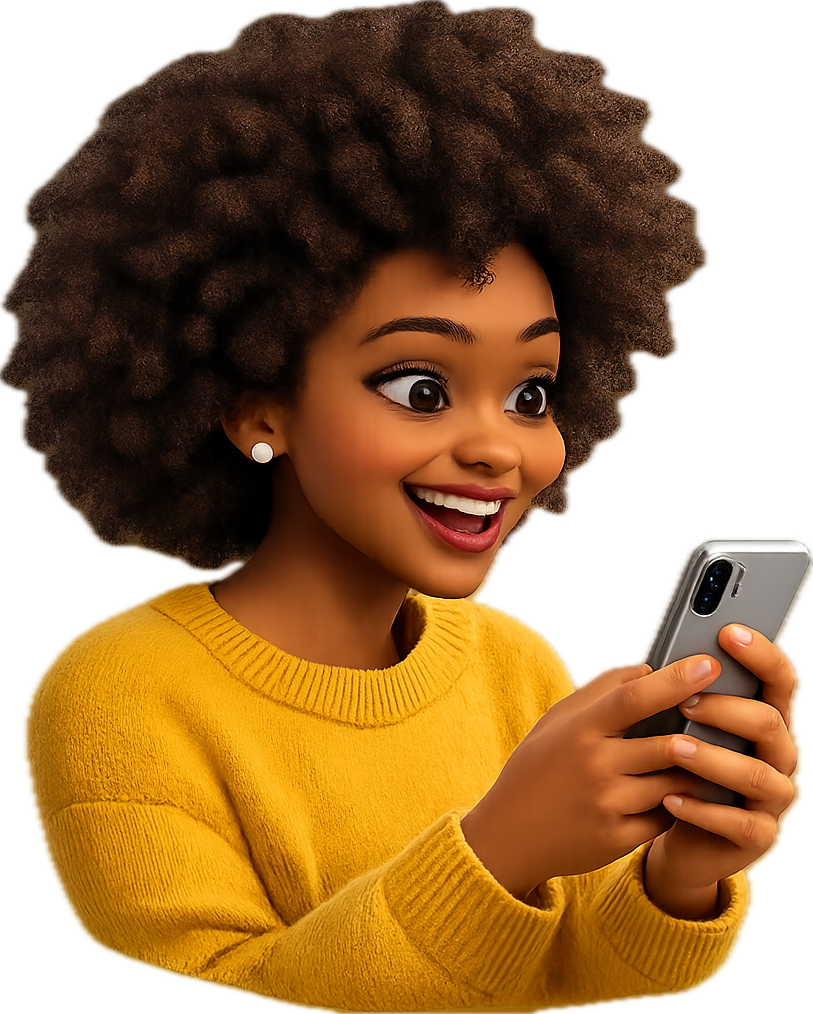 Happy client with phone